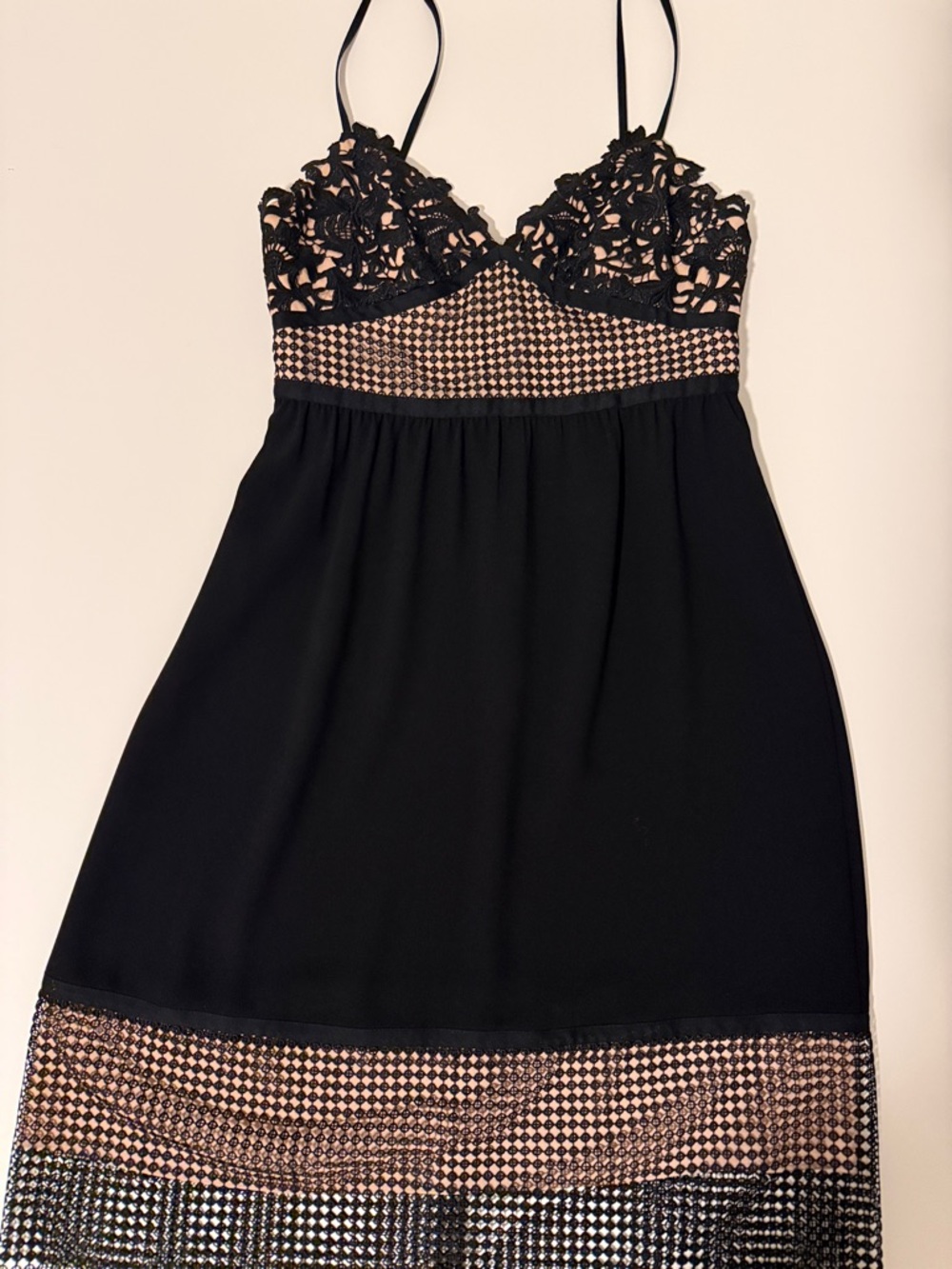 Theory Black and Nude Lace-Trim Mini Dress